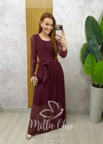 Milla Chic – Vestido Odete longo em tule – Bordô Milla Chic - Vestido Odete longo em tule - Bordô