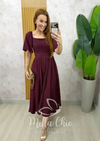 Milla Chic - Vestido Thassia Em Viscolinho - Cherry