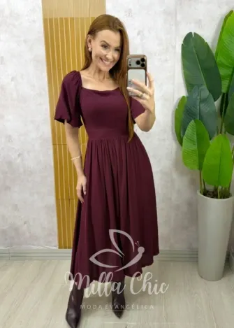 Milla Chic - Vestido Thassia Em Viscolinho - Cherry