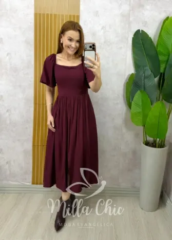 Milla Chic - Vestido Thassia Em Viscolinho - Cherry