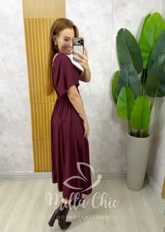 Milla Chic - Vestido Thassia Em Viscolinho - Cherry
