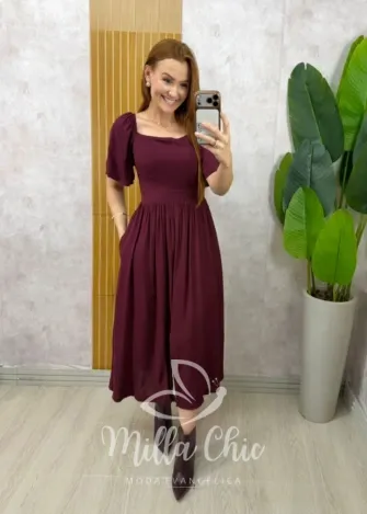 Milla Chic - Vestido Thassia Em Viscolinho - Cherry