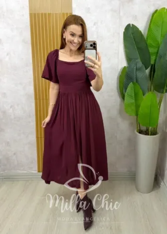 Milla Chic - Vestido Thassia Em Viscolinho - Cherry