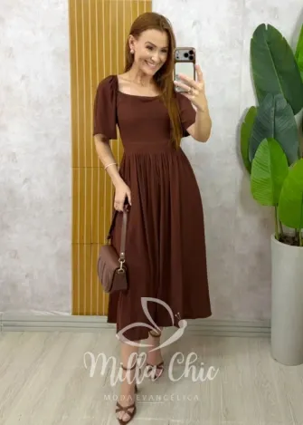 Milla Chic - Vestido Thassia Em Viscolinho - Pistache Estampado (cópia)