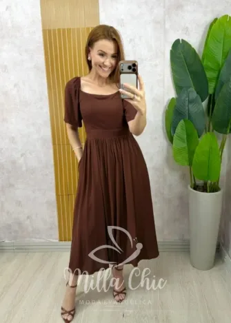 Milla Chic - Vestido Thassia Em Viscolinho - Pistache Estampado (cópia)
