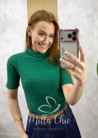 Milla Chic - Blusa cacharel Maitê em Tricot - Verde