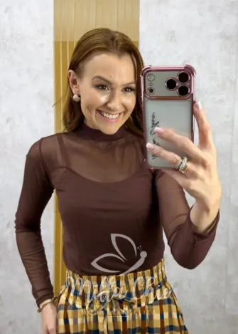 Milla Chic - Blusa Eloise Tule Chic - Marrom