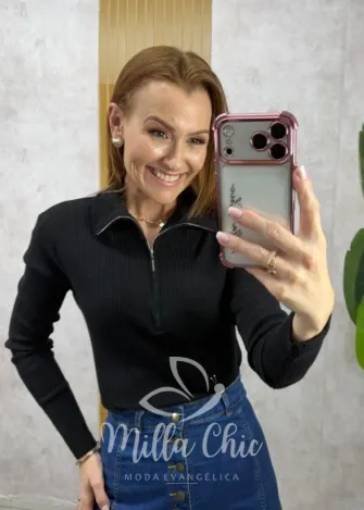 Milla Chic - Blusa Lídia em Tricot manga longa - Açaí (cópia)