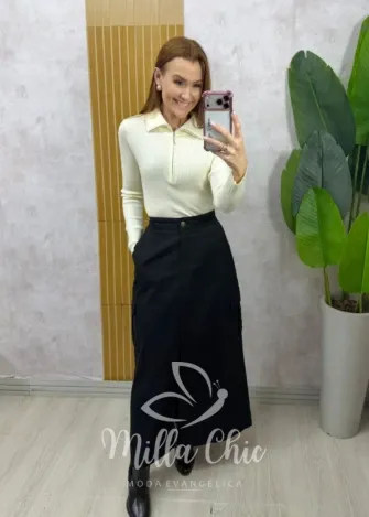 Milla Chic - Blusa Lídia em Tricot manga longa - Branca