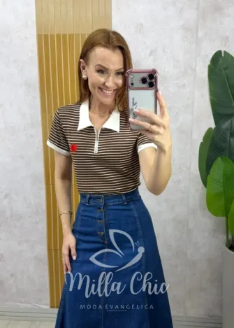 Milla Chic - Blusa Maíra coração - Marrom