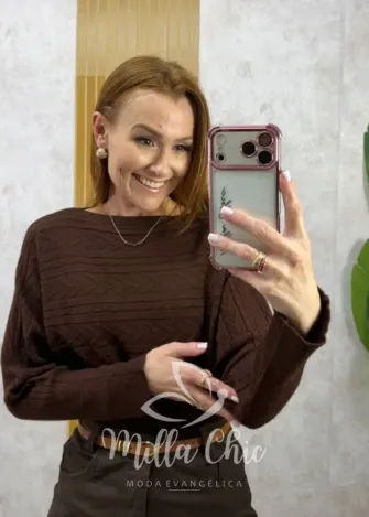 Milla Chic - Blusa Monte Carlo em Tricot modal - Marrom