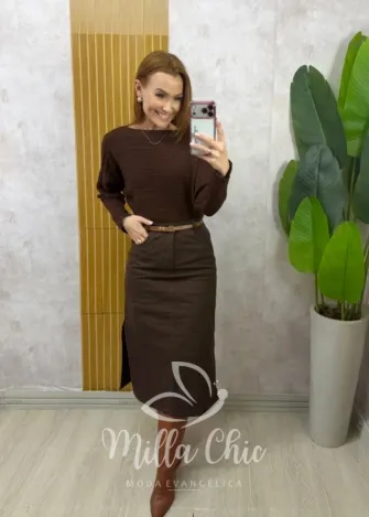 Milla Chic - Blusa Monte Carlo em Tricot modal - Marrom