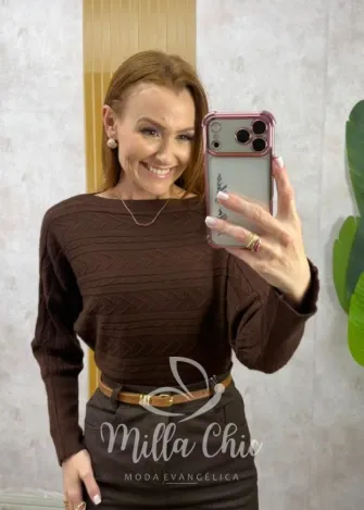 Milla Chic - Blusa Monte Carlo em Tricot modal - Marrom