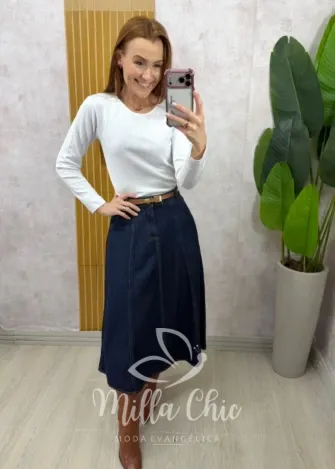 Milla Chic - Blusa Térmica Importada Aurélie Gola Redonda - Branca
