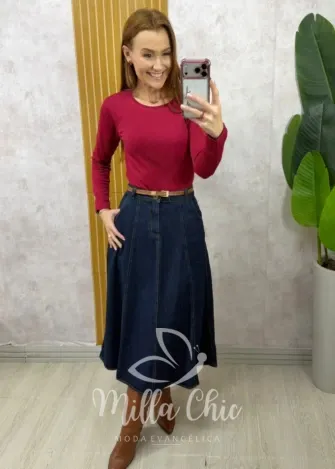 Milla Chic - Blusa Térmica Importada Aurélie Gola Redonda - Cherry