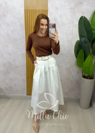 Milla Chic - Blusa Térmica Importada Aurélie Gola Redonda - Marrom