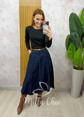 Milla Chic - Blusa Térmica Importada Aurélie Gola Redonda - Preta
