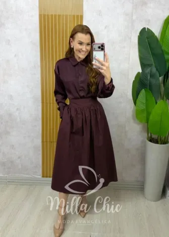 Milla Chic - Camisa Agnes em cetim - Açaí
