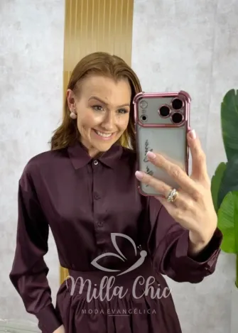 Milla Chic - Camisa Agnes em cetim - Açaí
