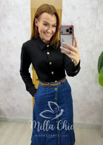 Milla Chic - Camisa Eva em malha - Preta