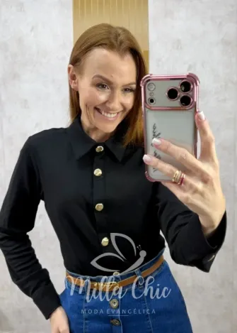 Milla Chic – Camisa Eva em malha – Preta Milla Chic - Camisa Eva em malha - Preta