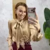 Milla Chic - Camisa Jordânia em cetim gola laço
