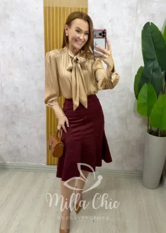 Milla Chic - Camisa Jordânia em cetim gola laço