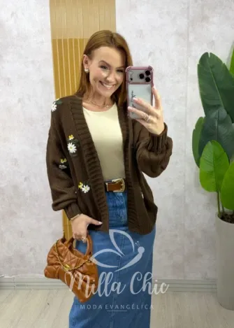 Milla Chic - Cardigan Margarida - Marrom