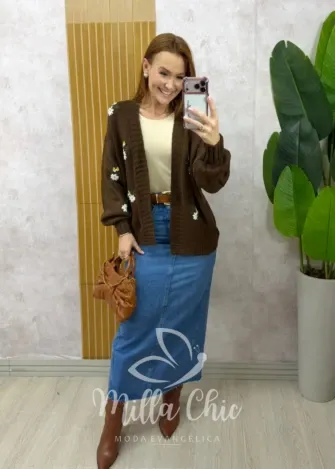 Milla Chic - Cardigan Margarida - Marrom
