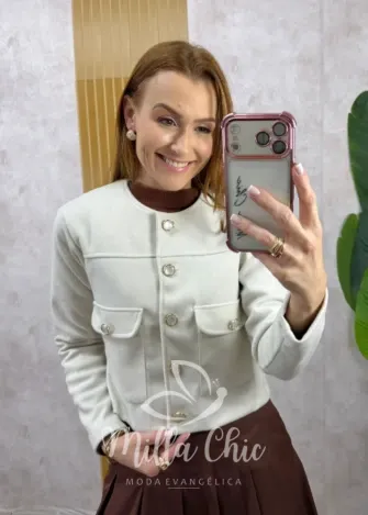 Milla Chic - Casaquinho Janaína em lã batida - OffWhite