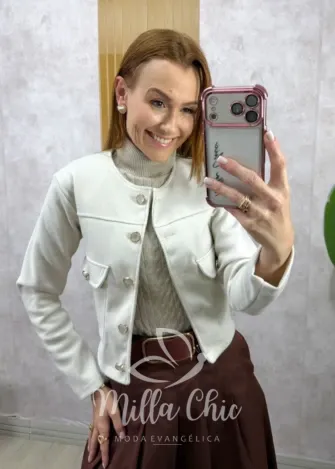 Milla Chic - Casaquinho Janaína em lã batida - OffWhite