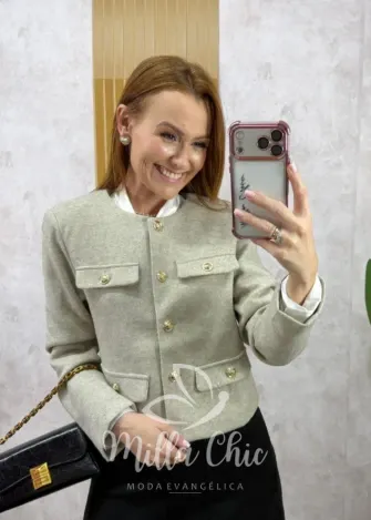 Milla Chic - Casaquinho Tereza em lã batida importado - OffWhite