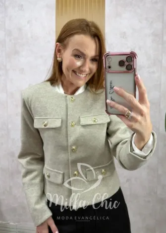 Milla Chic - Casaquinho Tereza em lã batida importado - OffWhite