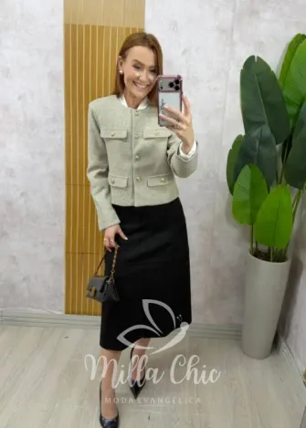 Milla Chic - Casaquinho Tereza em lã batida importado - OffWhite