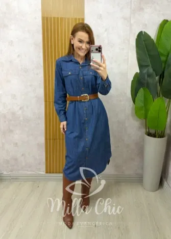 Milla Chic - Chemise Salete em jeans manga longa