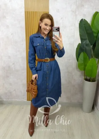 Milla Chic - Chemise Salete em jeans  manga longa