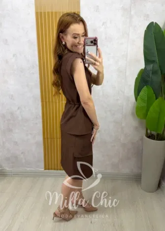 Milla Chic - Conjunto Elis Parka e Saia cargo - Marrom