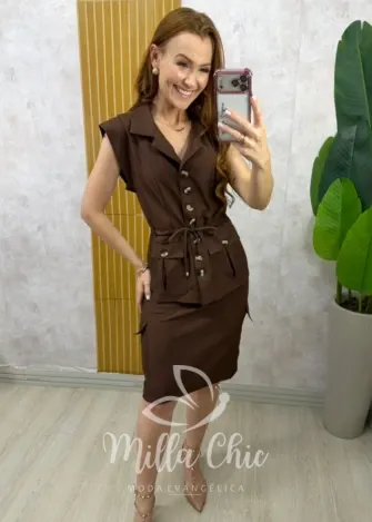Milla Chic - Conjunto Elis Parka e Saia cargo - Marrom