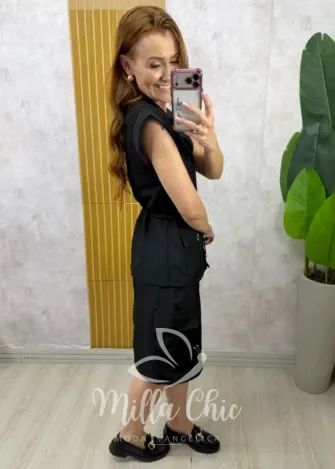 Milla Chic - Conjunto Elis Parka e Saia cargo - Preto