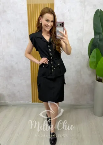 Milla Chic - Conjunto Elis Parka e Saia cargo - Preto