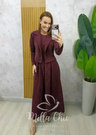 Milla Chic - Conjunto Madalena em Melange - Bordô (cópia)