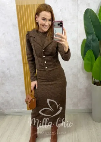 Milla Chic - Conjunto Vestido Mônica - Marrom