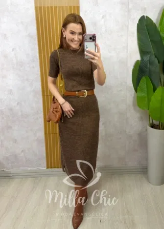 Milla Chic - Conjunto Vestido Mônica - Marrom