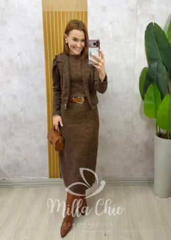 Milla Chic - Conjunto Vestido Mônica - Marrom