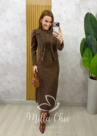 Milla Chic - Conjunto Vestido Mônica - Marrom
