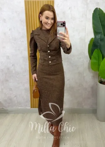 Milla Chic - Conjunto Vestido Mônica - Marrom