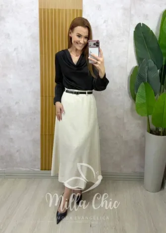 Milla Chic - Saia Dafine em linho - Areia
