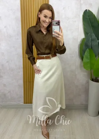 Milla Chic - Saia Dafine em linho - Areia