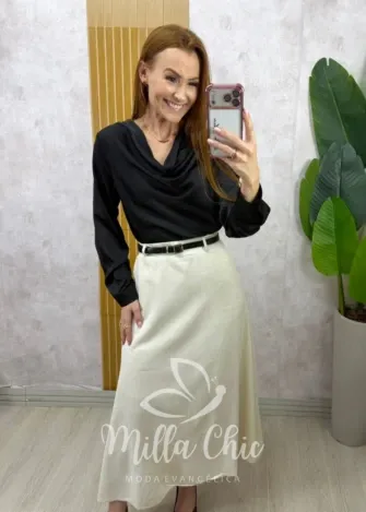 Milla Chic - Saia Dafine em linho - Areia