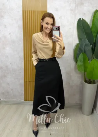 Milla Chic - Saia Dafine em linho - Bege (cópia)